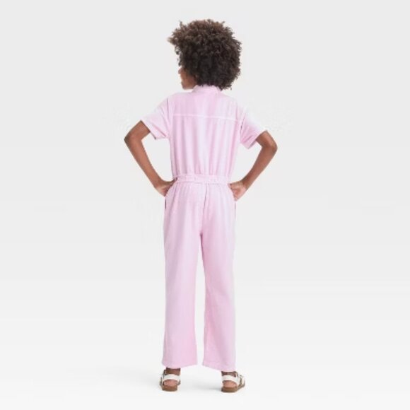 NEW Girls' Short Sleeve Utility Jumpsuit - Cat & Jack™ Light Purple - Picture 2 of 11